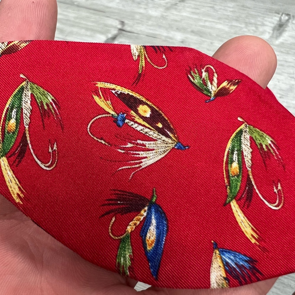 Burberry Red Fishing Fish Lure Hook Pattern Silk Bowtie - Picture 3 of 4